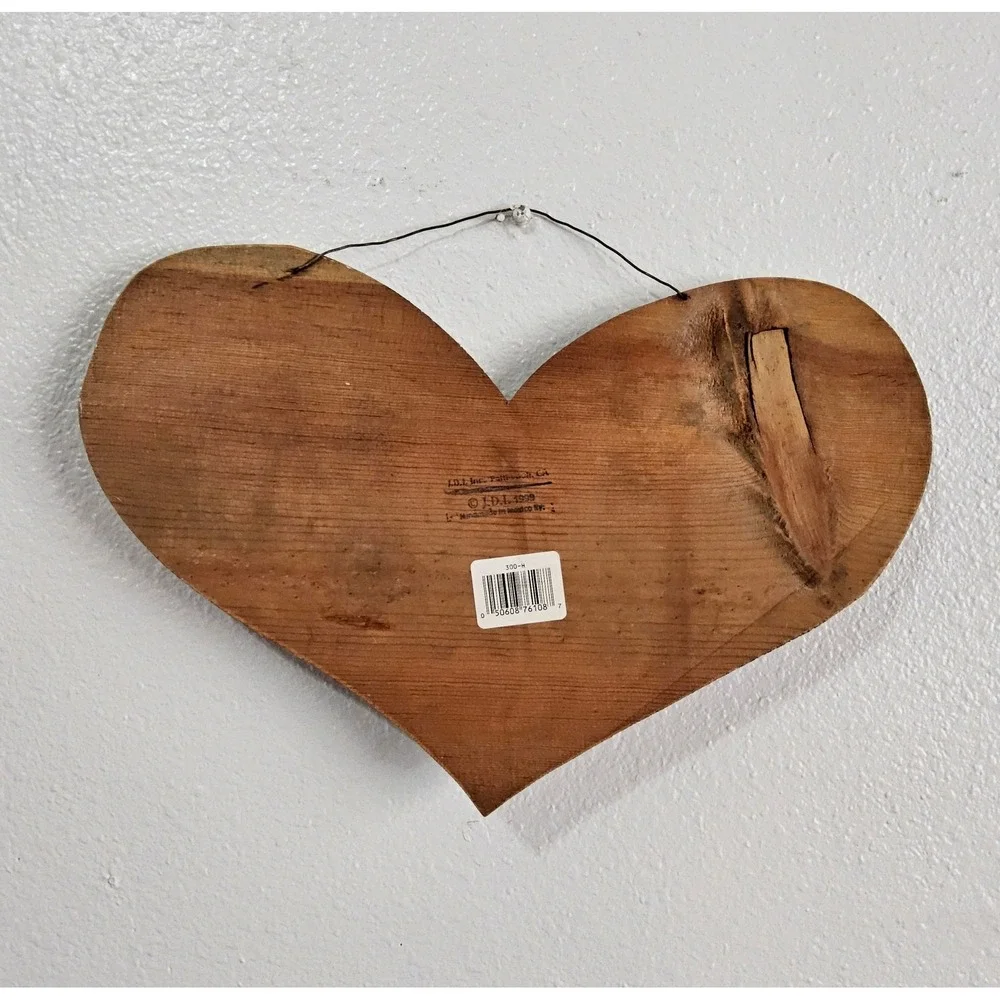 Vintage 1999 Merry Christmas Heart Wood Wall Hanging Folk Art Holiday Decor